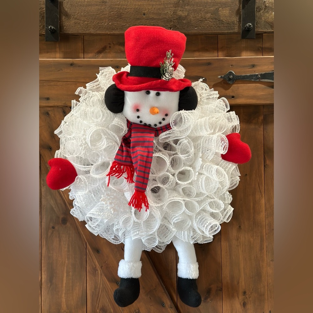 Festive Snowman Wreath with Red Accents